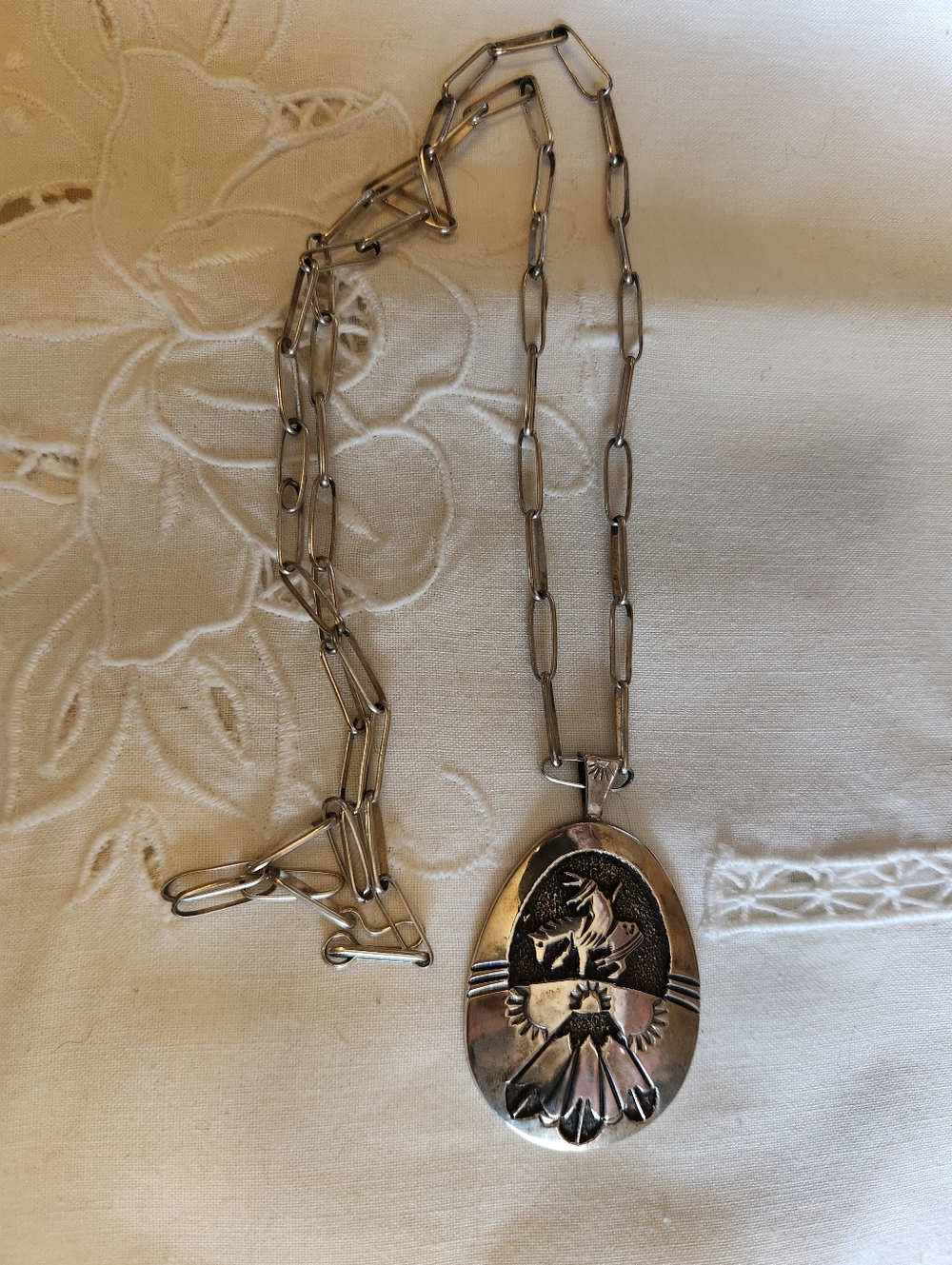 Sterling Silver Navajo Hopi Native American Necklace w/ Pendant, Kokopelli